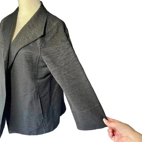 Eileen Fisher Ottoman Blazer Black Textured Cotton Blend Jacket Women Size M - Picture 6 of 8